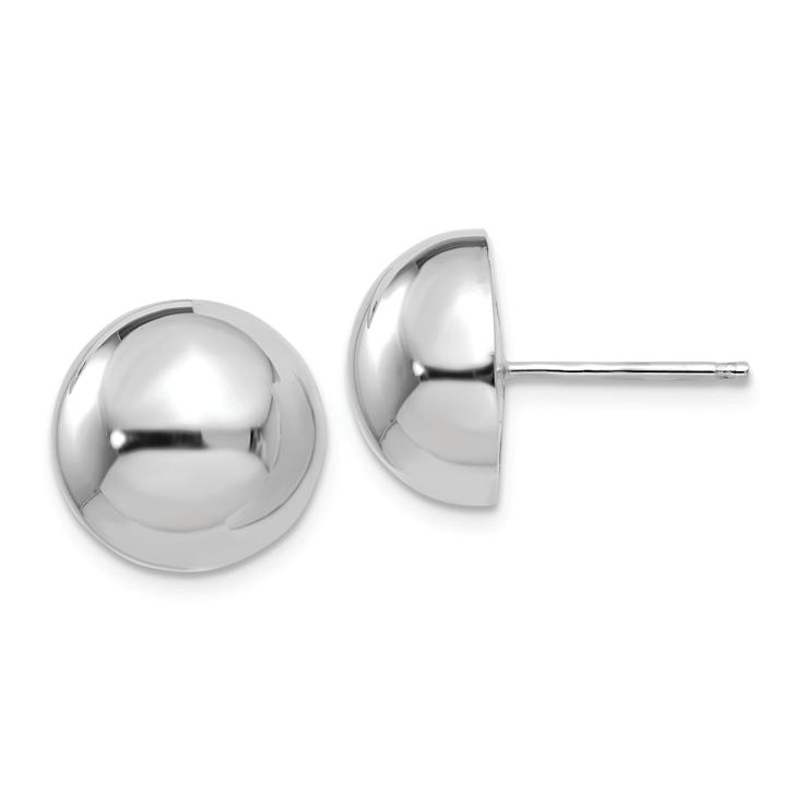 Rhodium Over 14k White Gold 12mm Half Ball Earrings