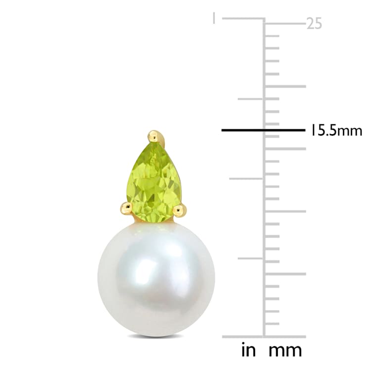 4/5 CT TGW Peridot and 8.5-9MM Freshwater Cultured Pearl Earrings in
Yellow Plated Sterling Silver