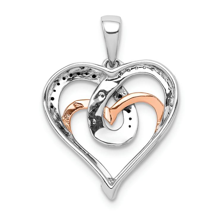 14K Two-tone Gold  with White and Black Diamond Heart Pendant