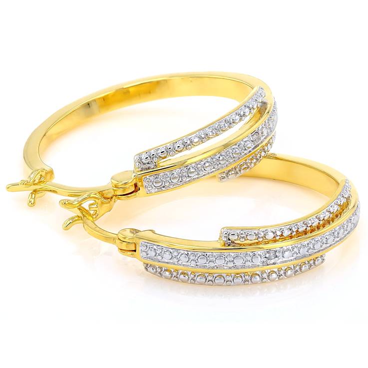 Triple Row Diamond Hoop Earrings