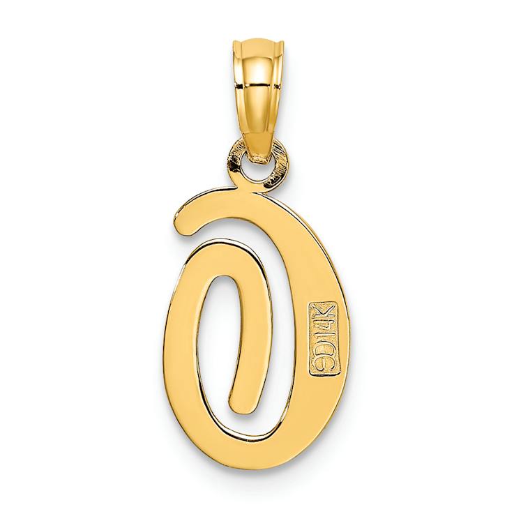 14k Yellow Gold Script Letter O Initial Pendant