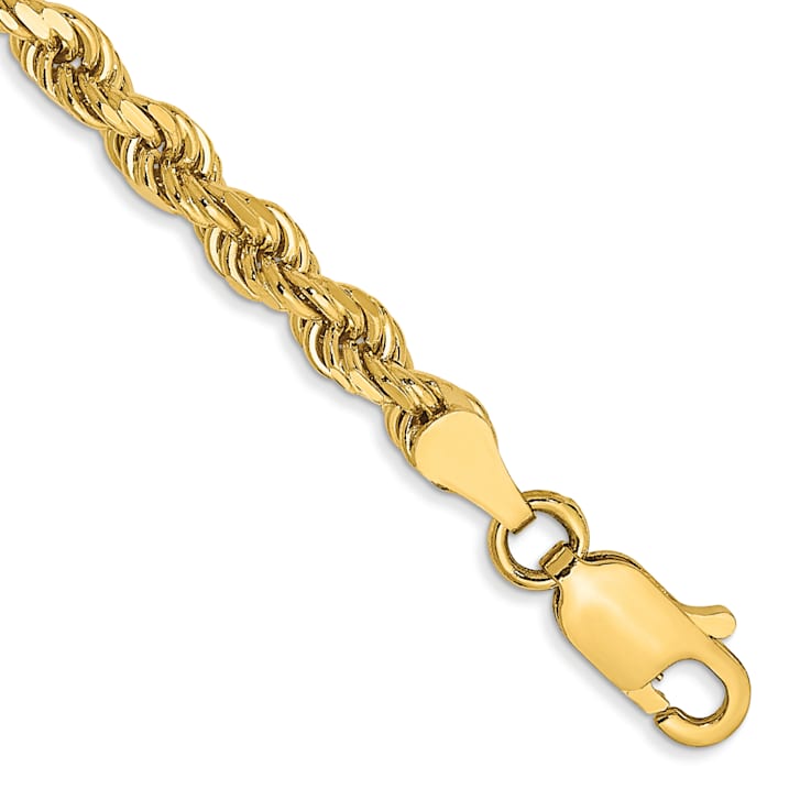 14k Yellow Gold 3.5mm Semi-Solid Diamond-Cut Rope Link Chain Bracelet