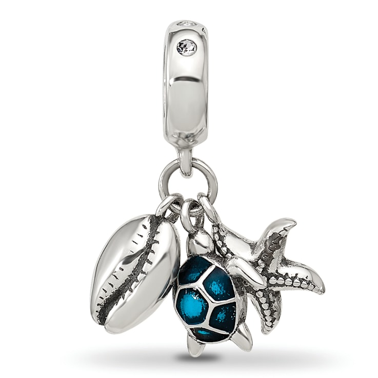 Sterling Silver Enamel Turtle, Shell and Starfish Dangle Bead