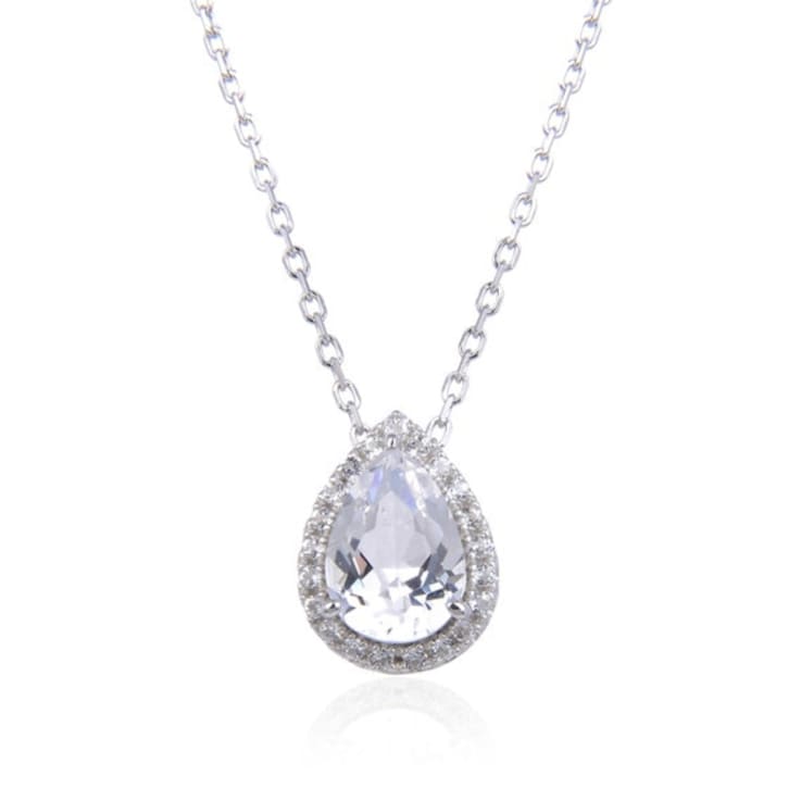 Pear Shape White Topaz Sterling Silver Pendant with Chain