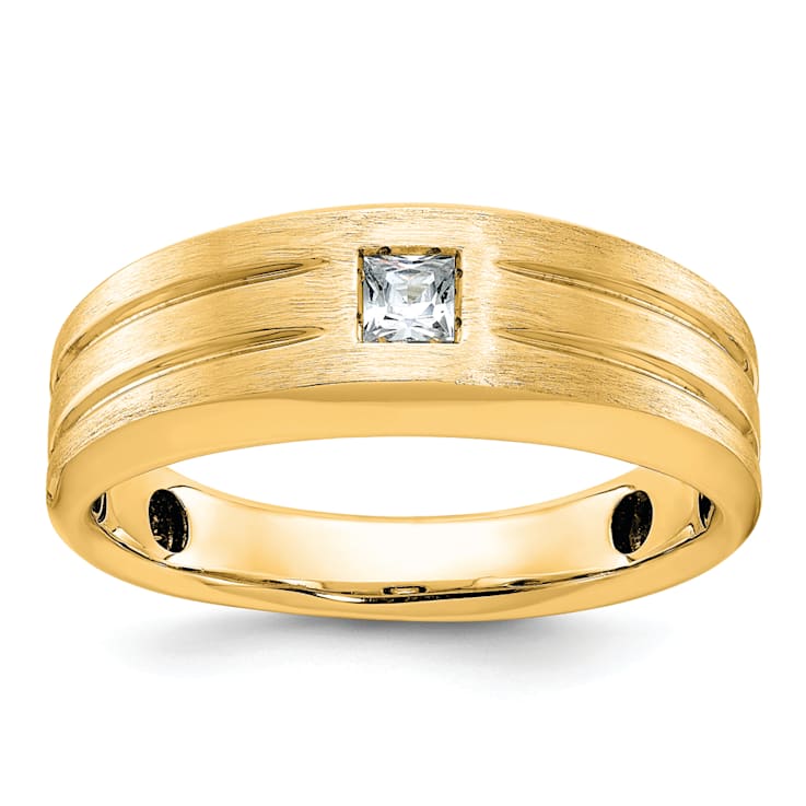 10K Yellow Gold Men's Polished and Satin Diamond Ring 0.16ct