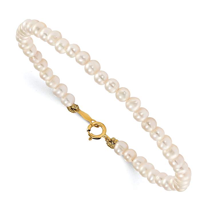 14k Yellow Gold Kid's 3-Piece Set with 4.5mm White FWC Pearl Necklace,
Stud Earrings and Bracelet