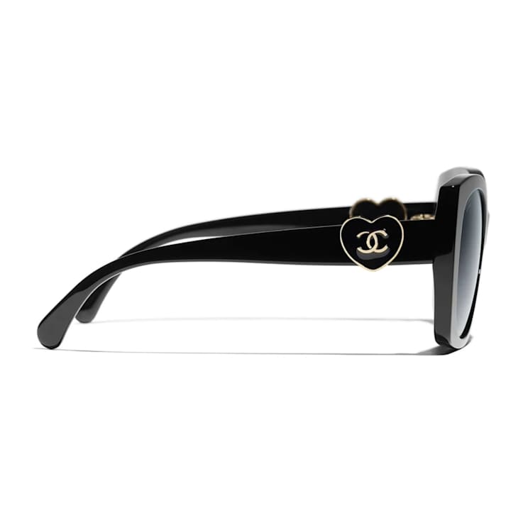 Chanel Black Square Frame with Black Heart / Gray Lenses Sunglasses