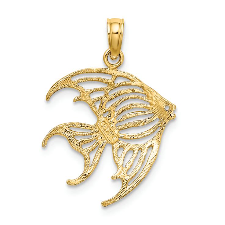 14k Yellow Gold Textured Cut-Out Angelfish Charm