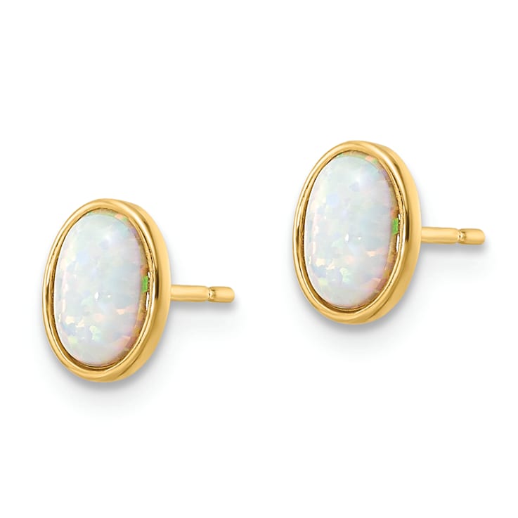 14K Yellow Gold Lab Created Opal Post Earrings