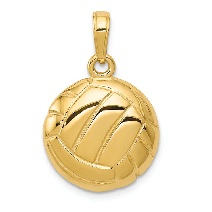 14k Yellow Gold Polished and Textured Open-backed Volleyball Pendant