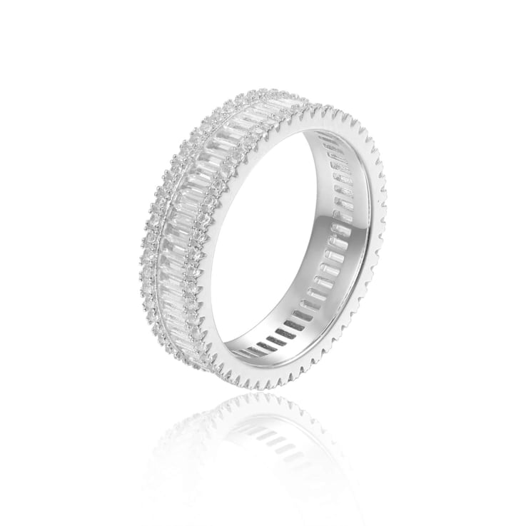 Round and Baguette White Topaz Sterling Silver Eternity Band Ring, 2.60ctw