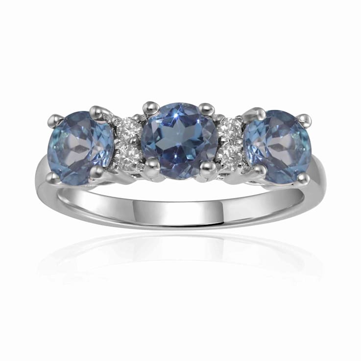 London Blue Topaz and Moissanite Sterling Silver 3-Stone Ring