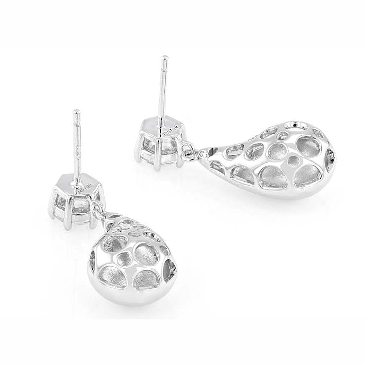 Statement Teardrop CZ Drop Earrings In Sterling Silver