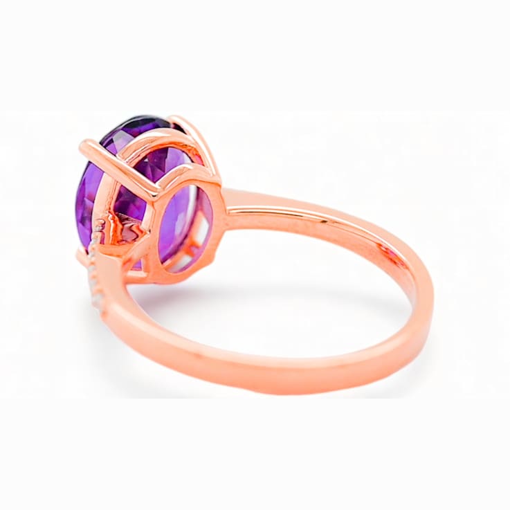 11x9mm Oval Amethyst and White CZ 18K Rose Gold Over Sterling Silver
Ring, 3.11ctw