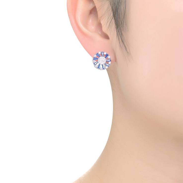 Sapphire Color CZ Wreath Stud Earrings In Sterling Silver