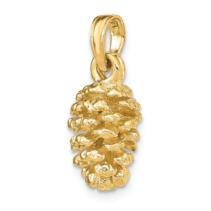 14k Yellow Gold 3D Textured Pinecone Charm