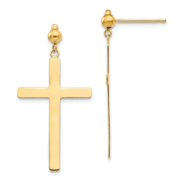 14k Yellow Gold Cross Dangle Earrings