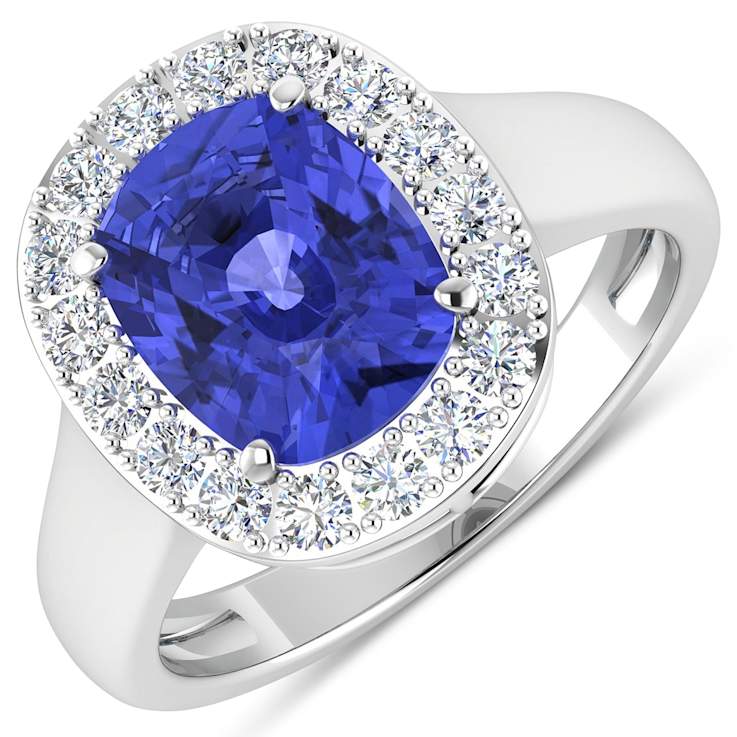 3.41ctw Violet Tanzanite and Diamond 14K White Gold Halo Ring