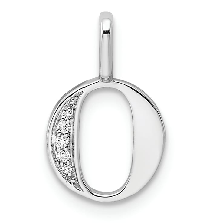 14K White Gold Diamond Letter O Initial Pendant