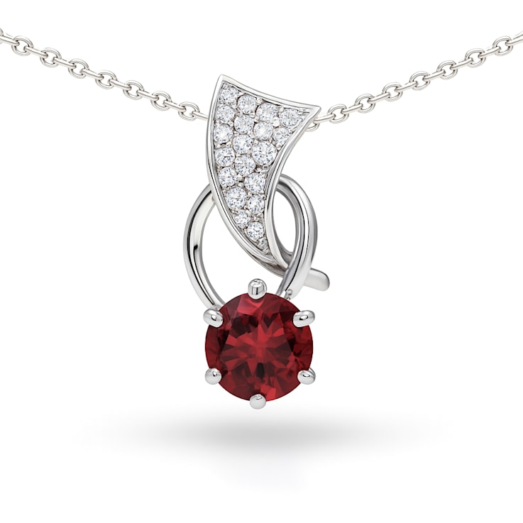 Natural Red Garnet Sterling Silver Round Shape Pendant with Chain