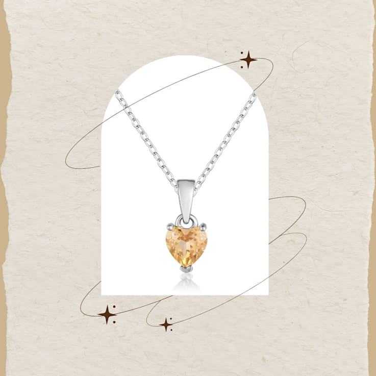 Yellow Citrine Sterling Silver Heart Shape Pendant With Chain