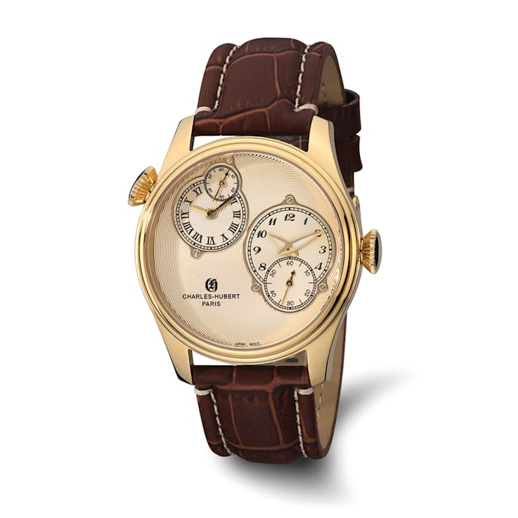Charles Hubert Men's Stainless Steel Gold Dial Dual Time Watch