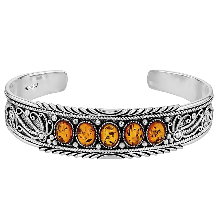 Amber Sterling Silver Oxidized Bangle Bracelet 8x6mm