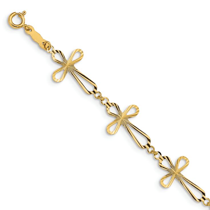 14k Yellow Gold Diamond-Cut Open Cross Link Bracelet