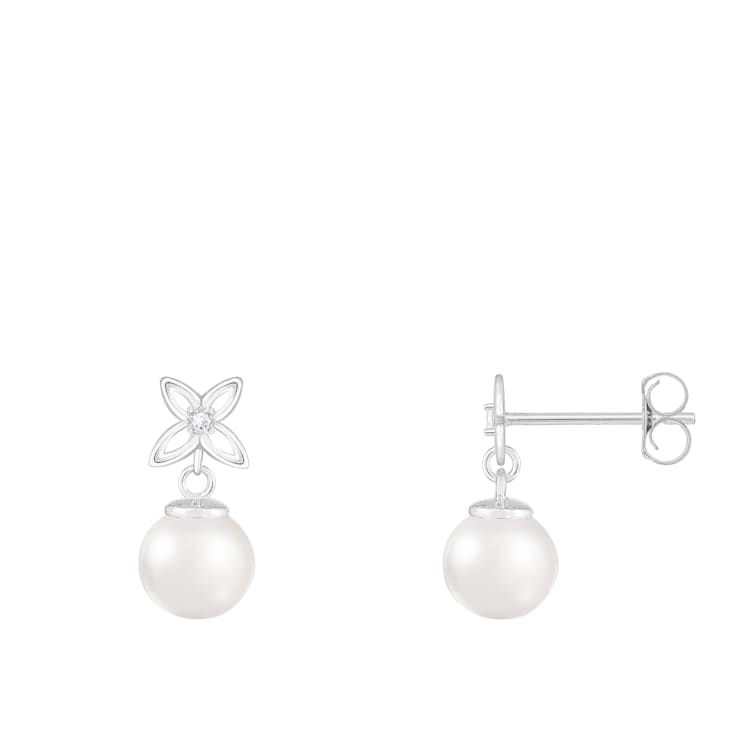 White Cultured Freshwater Pearl 14k White Gold Earrings 6-6.5mm