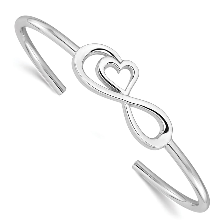 Rhodium Over Sterling Silver Heart Infinity Symbol Cuff Bracelet