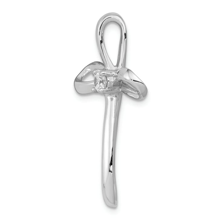 Rhodium Over 14k White Gold Diamond Cross Chain Slide Pendant