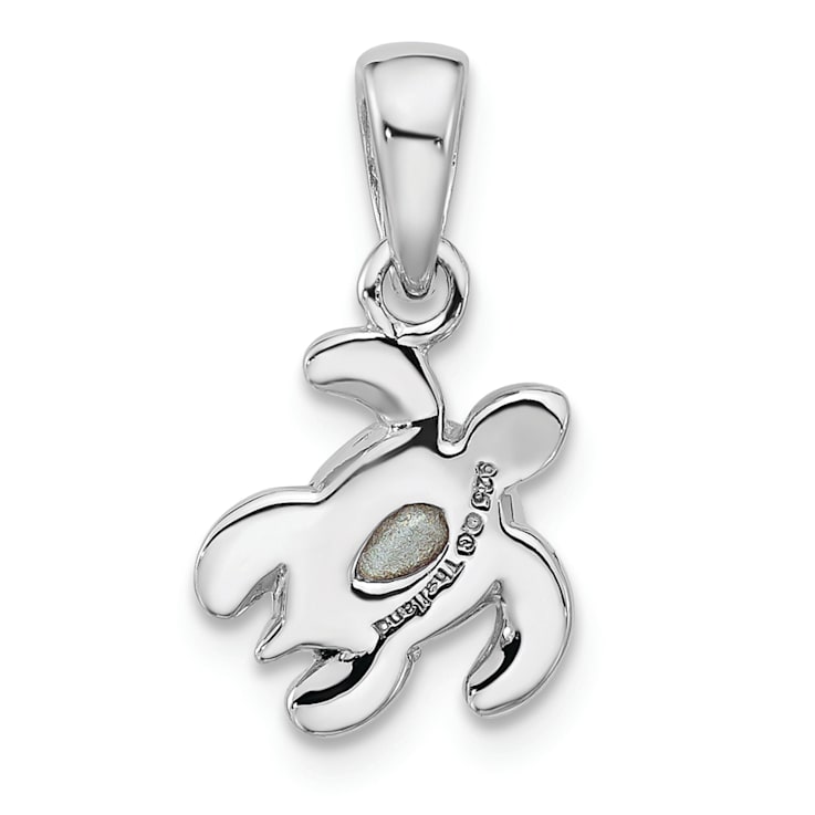 Rhodium Over Sterling Silver Antiqued Crystal Feb Birthstone Turtle Pendant