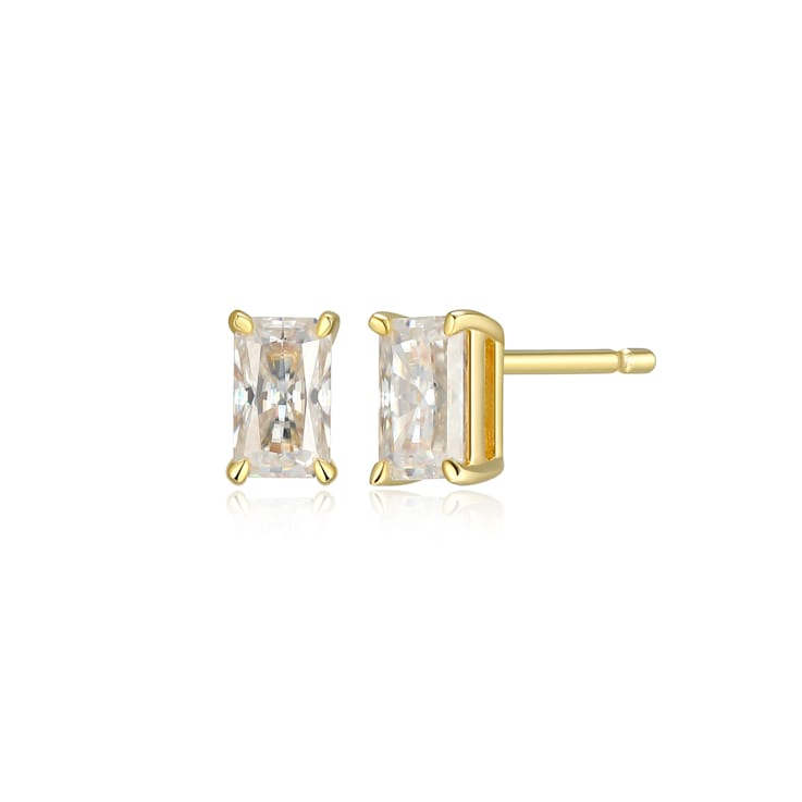 Emerald Cut Moissanite 14k Yellow Gold Over Silver Stud Earrings 0.54ctw DEW