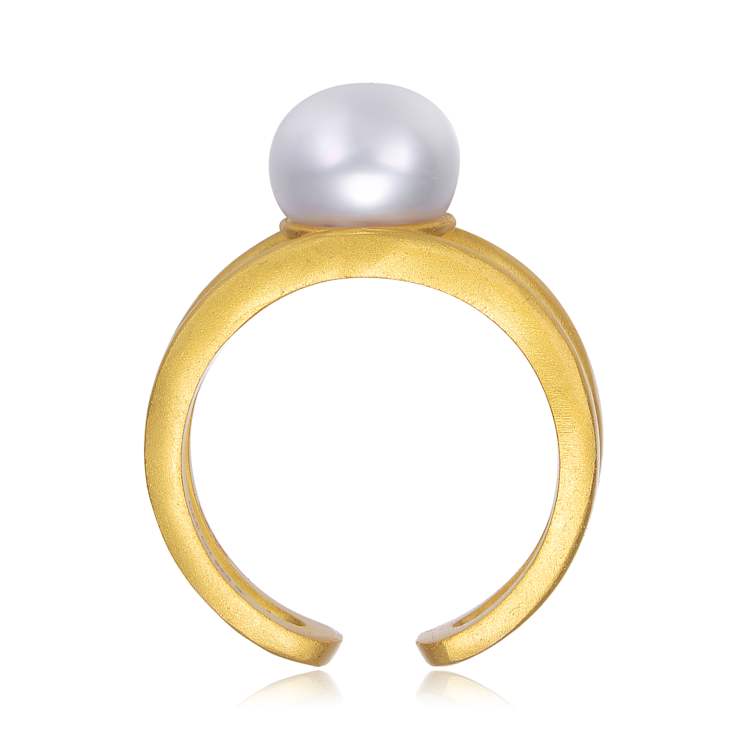 Pear Shape Freshwater Pearl Open Cuff Ring In 14K Gold Over Sterling Silver
