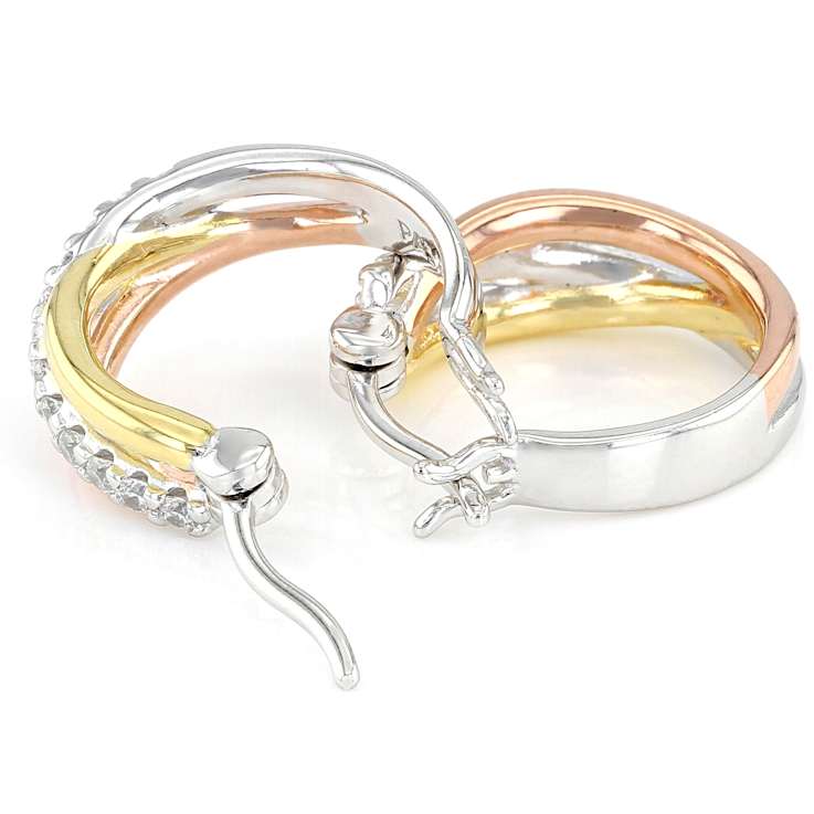 Tri-Tone Hoop CZ Earrings