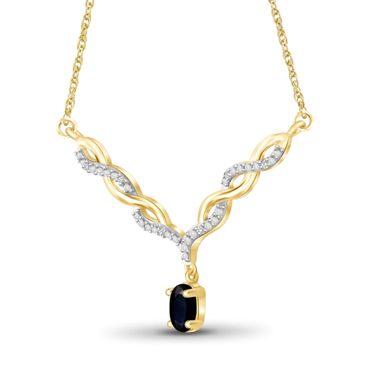 0.55ct Oval Sapphire with White Diamond Accent 14K Gold Over Sterling
Silver Necklace