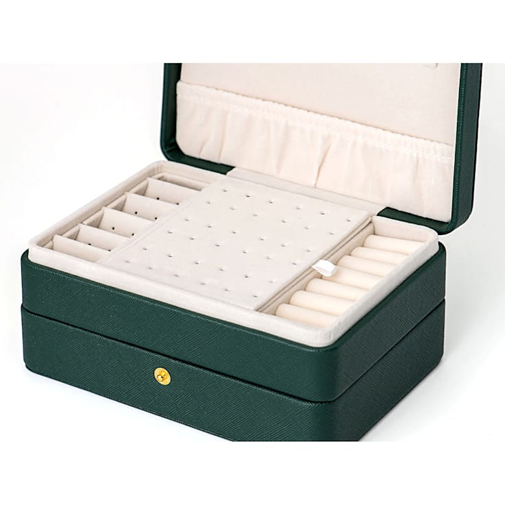 Green 3 Layer Jewelry Box appx 6.7x4.7x3.14"