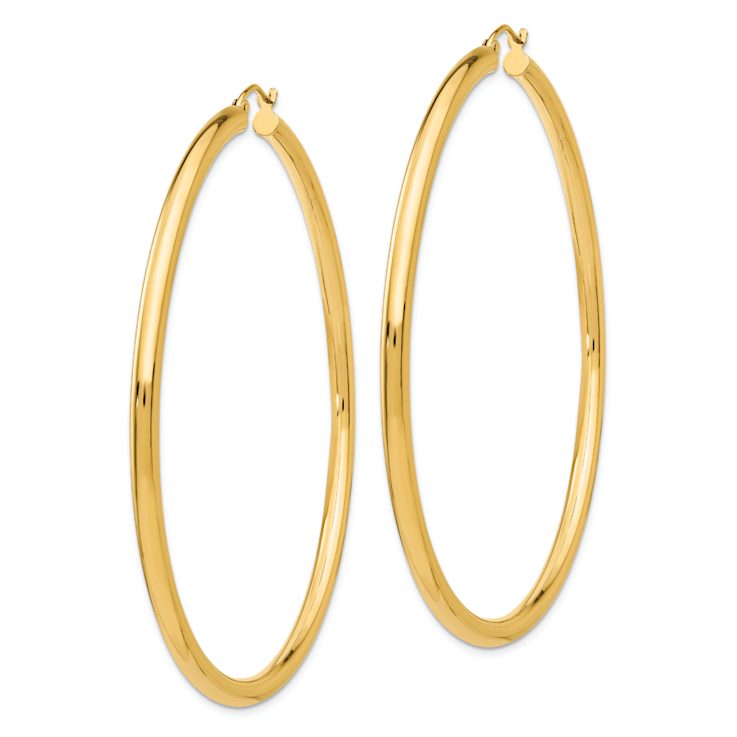 14k Yellow Gold Polished 2 9/16" Tube Hoop Earrings