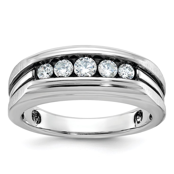 Rhodium Over 10K White Gold with Black Rhodium Men's Satin Diamond Ring 0.51ctw