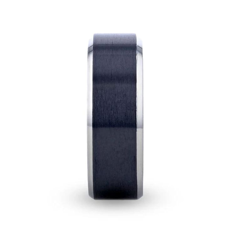 ATNOS Brushed Black Center Polished Beveled Edges Men’s Titanium Wedding
Ring 8mm