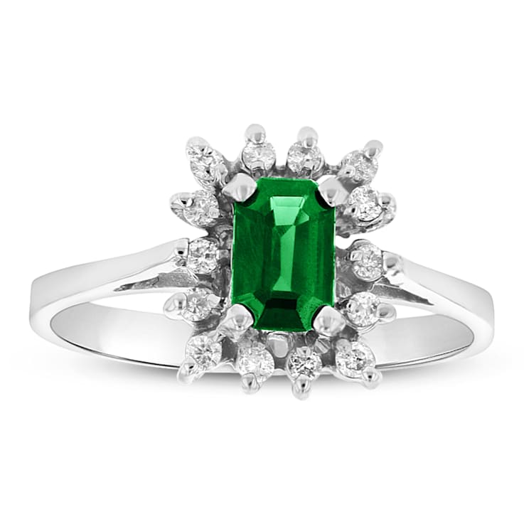 0.70ctw Emerald and Diamond Ring in 14k White Gold