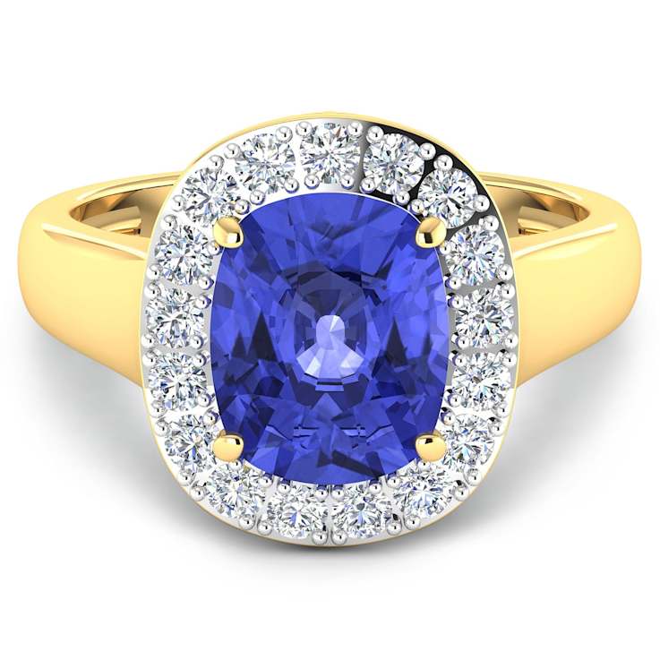 3.41ctw Violet Tanzanite and Diamond 14K Yellow Gold Halo Ring