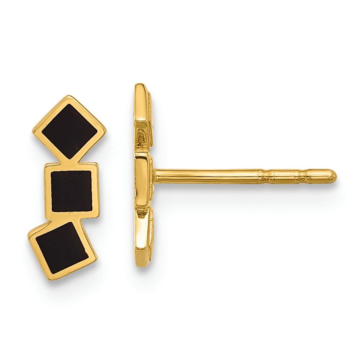 14k Yellow Gold Black Epoxy Squares Stud Earrings