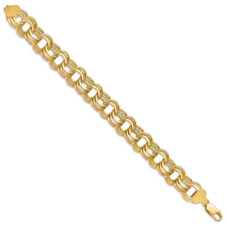 14k Yellow Gold 14mm Triple Link Charm Bracelet
