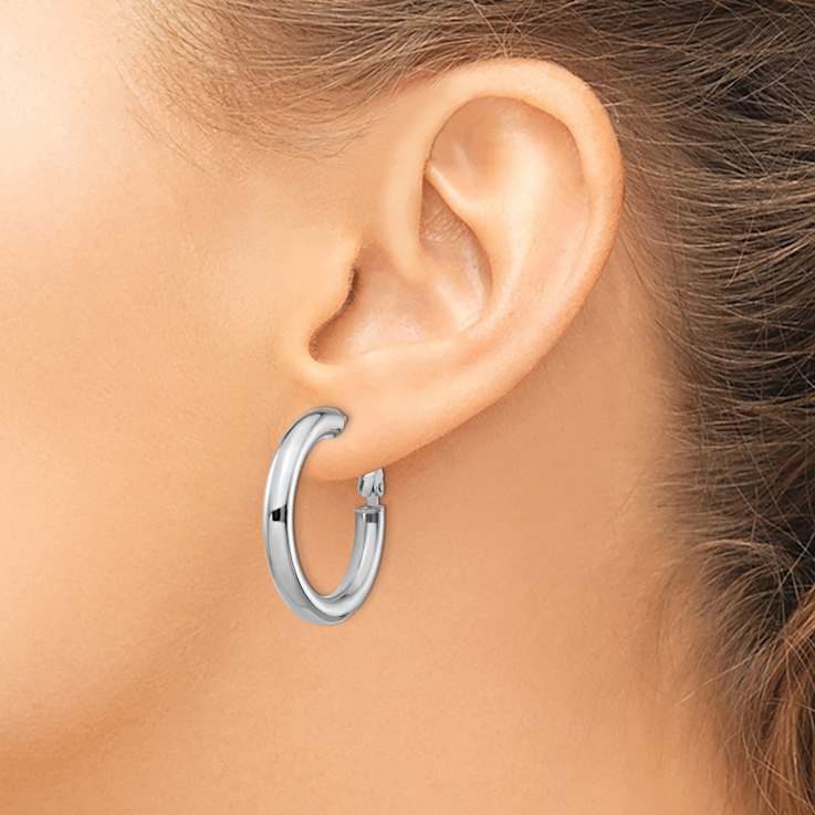 Rhodium Over 14k White Gold Polished 1 1/8" Round Hoop Earrings