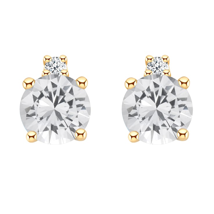 4mm Round White Topaz with Diamond Accents 14k Yellow Gold Stud Earrings