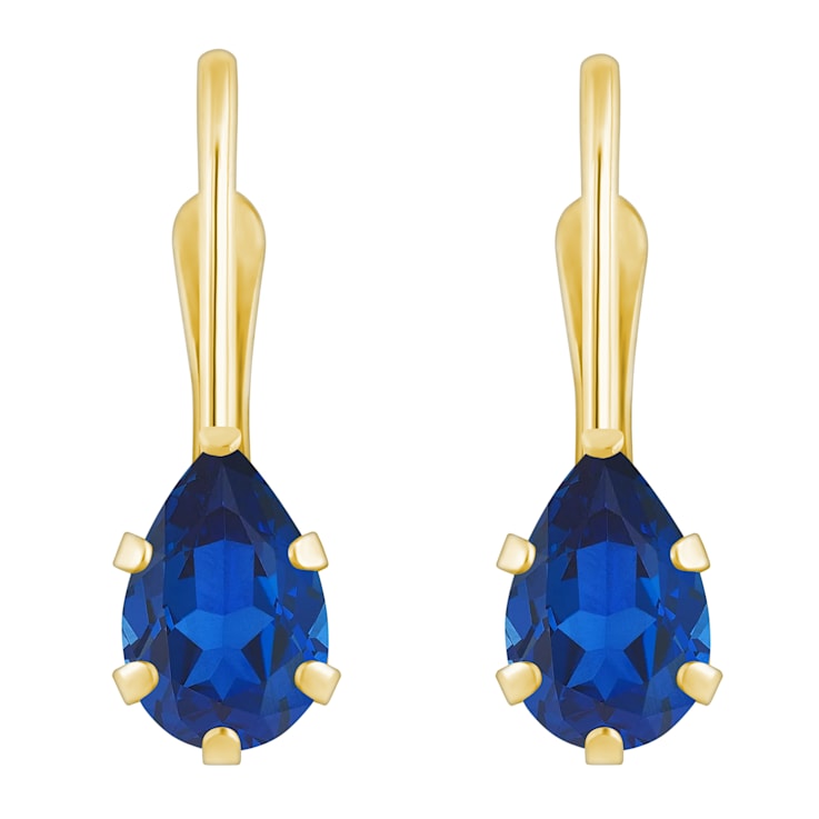 6x4mm Pear Shape Lab Created Sapphire 10k Yellow Gold Drop Earrings