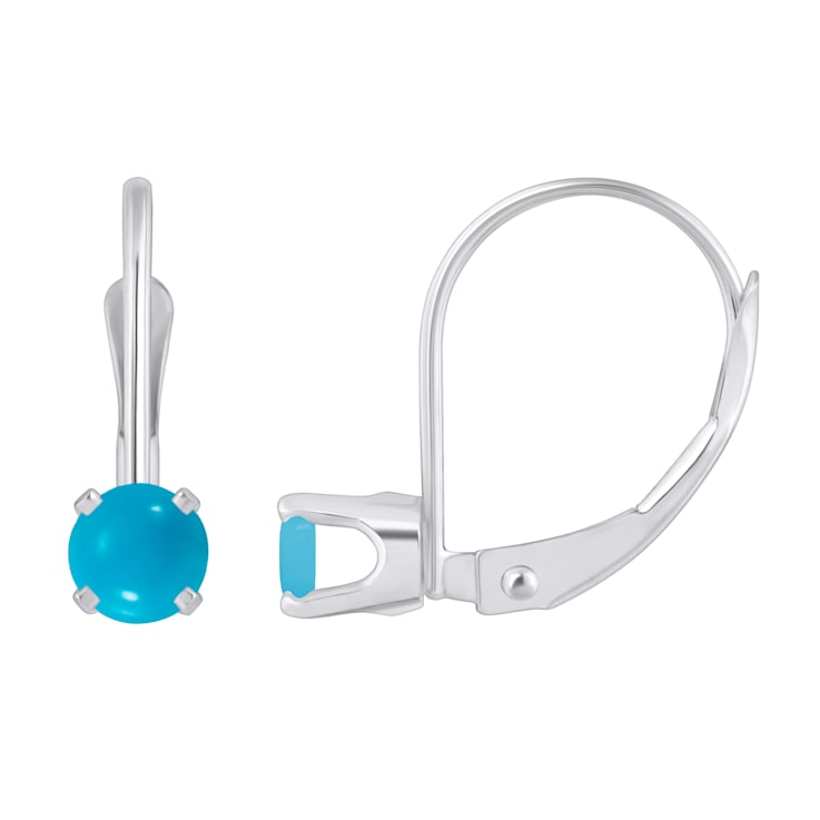 4mm Round Turquoise Rhodium Over 14k White Gold Drop Earrings