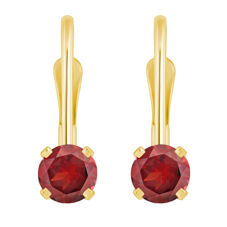 4mm Round Garnet 14k Yellow Gold Drop Earrings