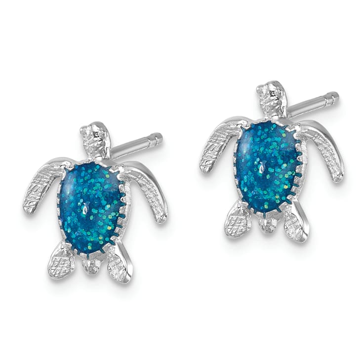 Rhodium Over Sterling Silver Enameled Polished Turtle Post Earrings